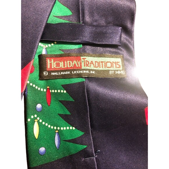Hallmark Holiday‎ Traditions Christmas Tie 100% Silk By MMG Navy Blue - Picture 3 of 7